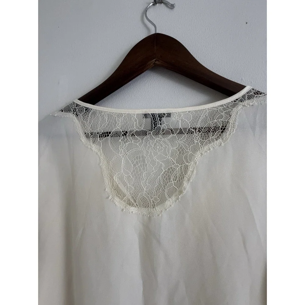 Ann Taylor Blouse Womens S Ivory Lace Sleeve V Neck Sheer Back Dressy Top
